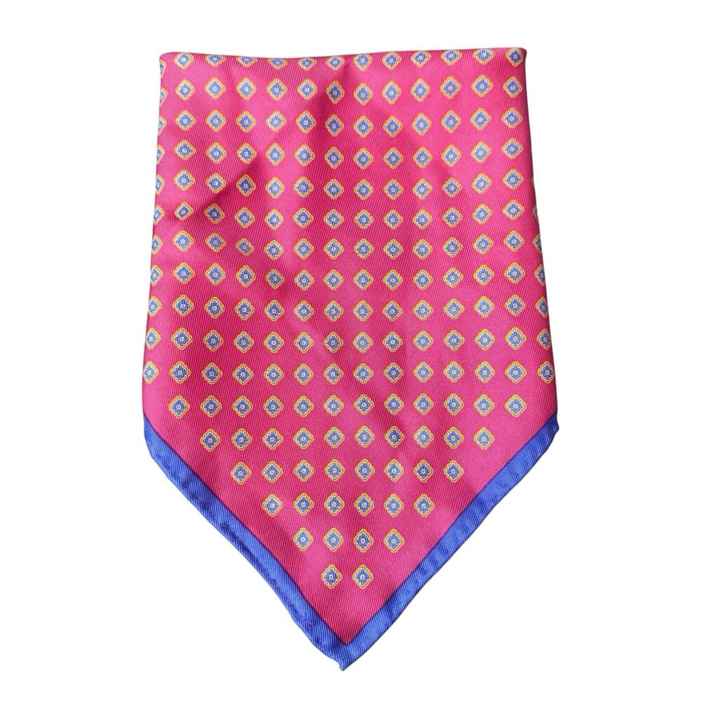Vintage Ferrell Reed Mens Pocket Square Handkerchief Silk Scarf Pink Blue 13x13 - Picture 2 of 5